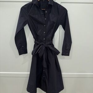 J. Crew Women's Shirt Dress Size 00 Black Long Sleeve Button Down Tie Waist‎
